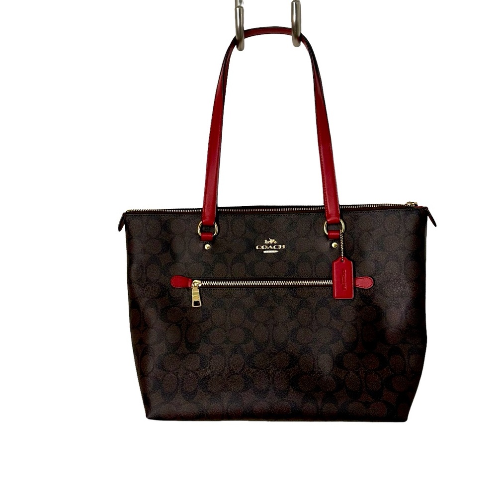 Coach Gallery Tote In Signature Canvas Handbag GOLD/BROWN RED
